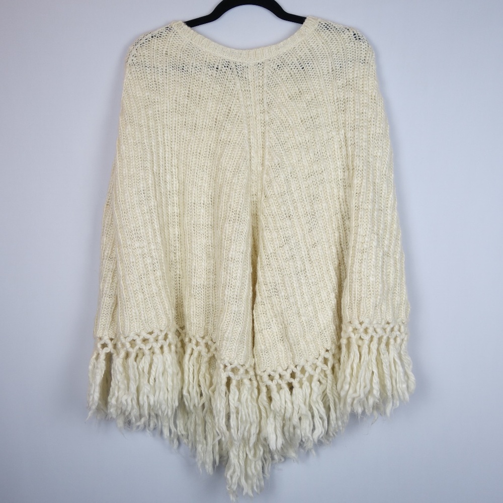 Lauren Ralph Lauren Pullover Cable Knit Poncho Sweater w/ Fringe, Size L / XL